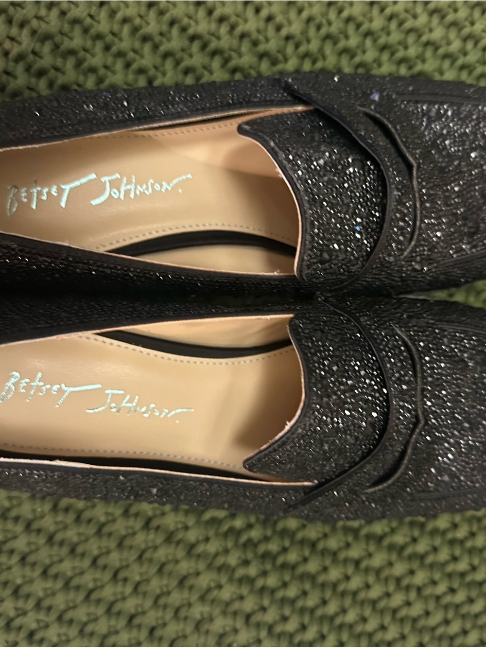 Betsey Johnson Black Sparkle Penny Loafers